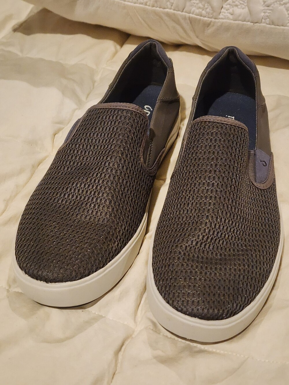 OluKai Men's Slip-On Mesh Loafers in Dark Gray with White Sole